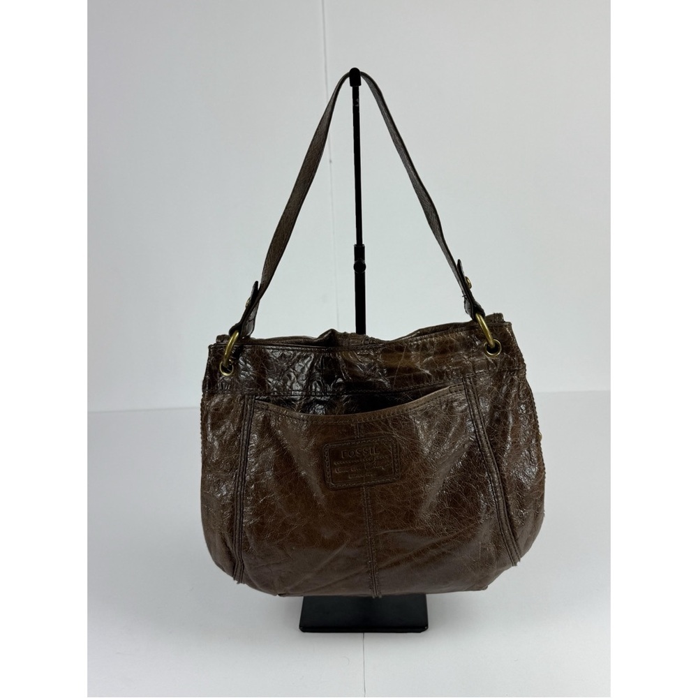 FOSSIL Leather Hobo Shoulder Bag Brown Leather Flap Turnlock - Picture 4 of 10